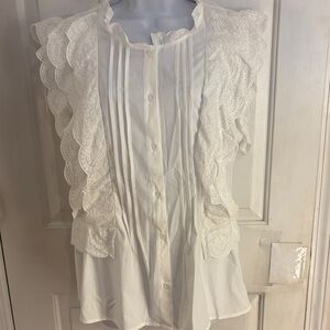 Elegant White Lace Ruffle Blouse